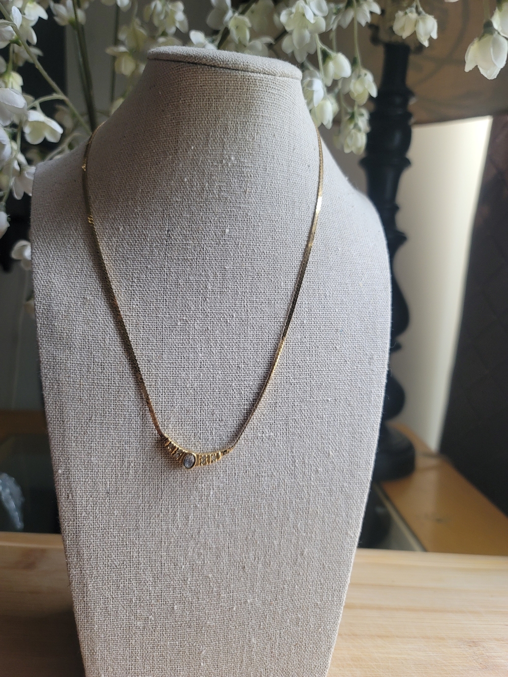 Vintage Gold Small Pendant Necklace with Clear Accent